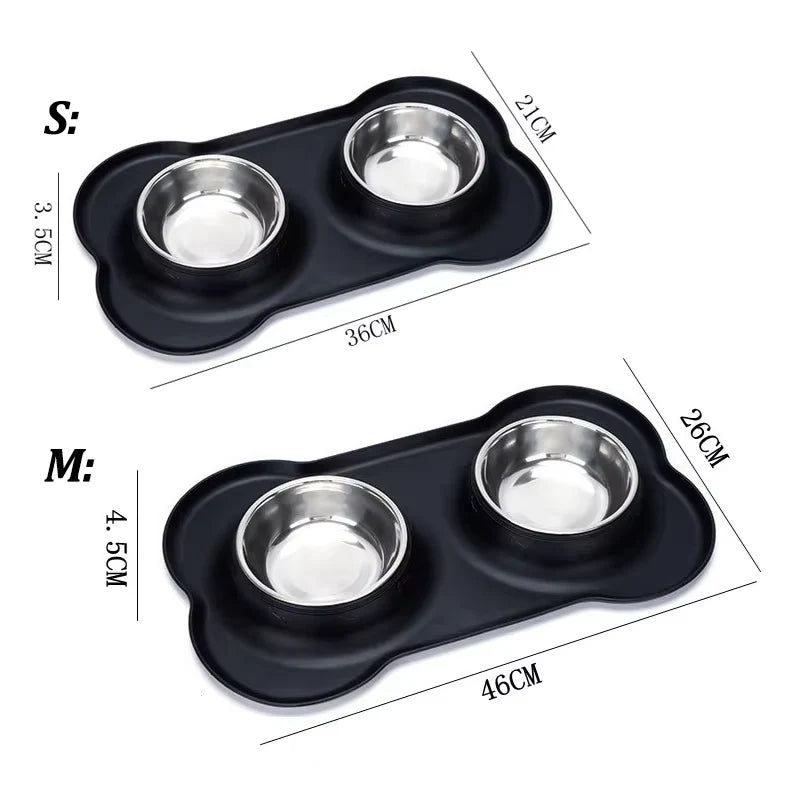 Stainless Steel Slow Feeder Dog Bowl Set with Waterproof Silicone Mat - No Spill, Non-Slip Feeding Station for All Breeds