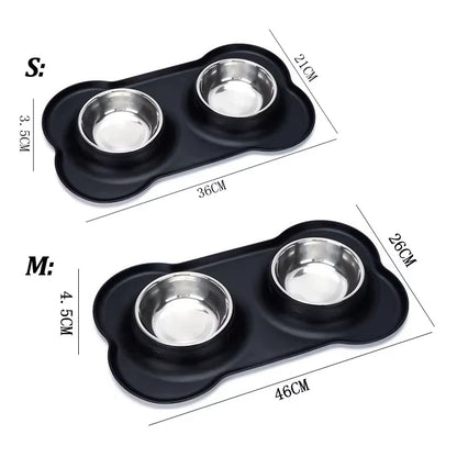 Stainless Steel Slow Feeder Dog Bowl Set with Waterproof Silicone Mat - No Spill, Non-Slip Feeding Station for All Breeds
