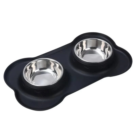 Stainless Steel Slow Feeder Dog Bowl Set with Waterproof Silicone Mat - No Spill, Non-Slip Feeding Station for All Breeds