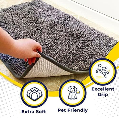 Super Absorbent Door Mat Indoor, Microfiber Quick Dry Chenille Entryway Rug, Non-Slip Front Door Mat, Indoor Mats for Entryway, Machine Washable Pet Rug, Grey 30"X19"